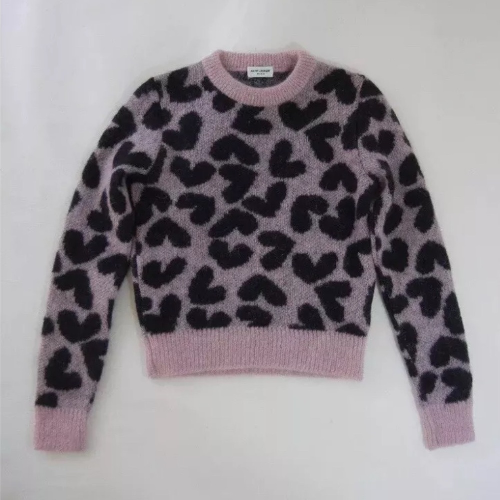 Saint Laurent Pink and Black Heart-Print Crewneck Sweater